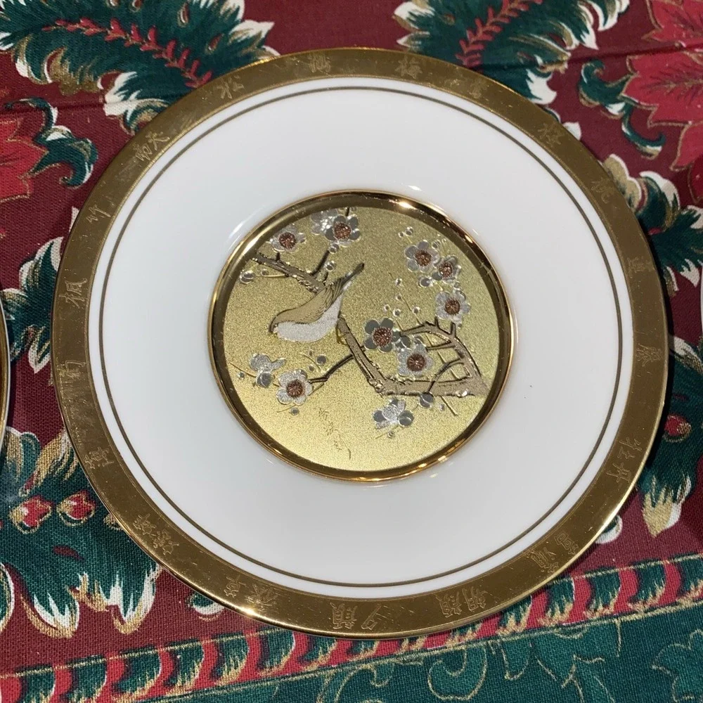 Japanese Floral Calendar Collection Chokin Plates New Year's Day-Set Of 11 W/COA